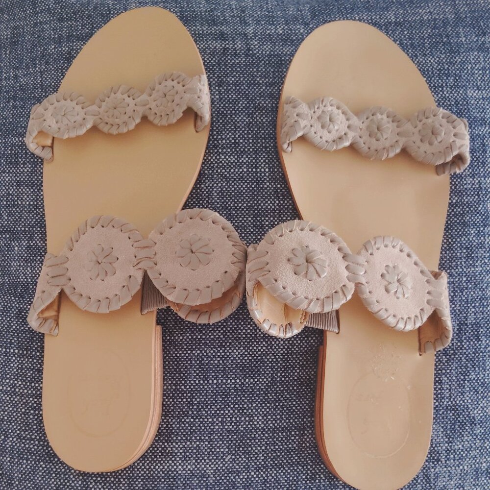 Suede beige Size 8.5 Jack Rogers flat slide beige color.